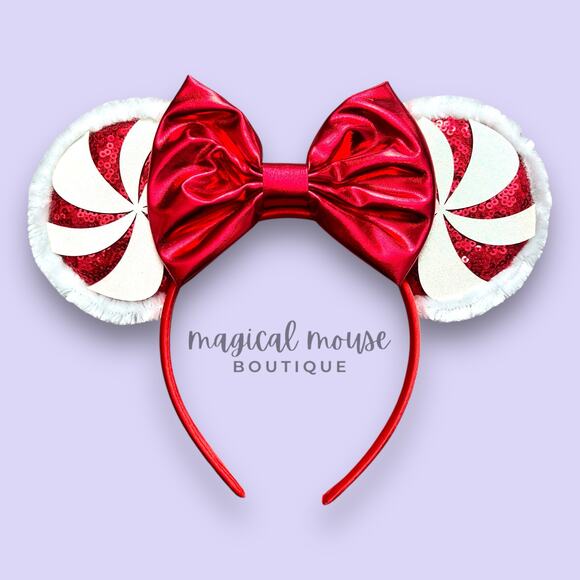 Peppermint Twist Minnie Ears | Disney-Inspired Christmas Mouse Ears Headband - Picture 1 of 5